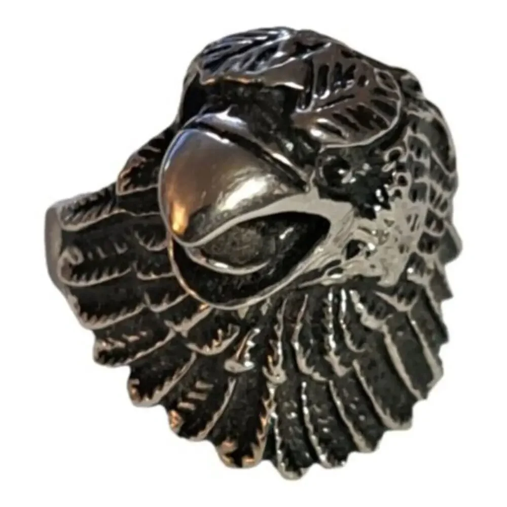 Men's stainless steel bird‎ head ring size 10